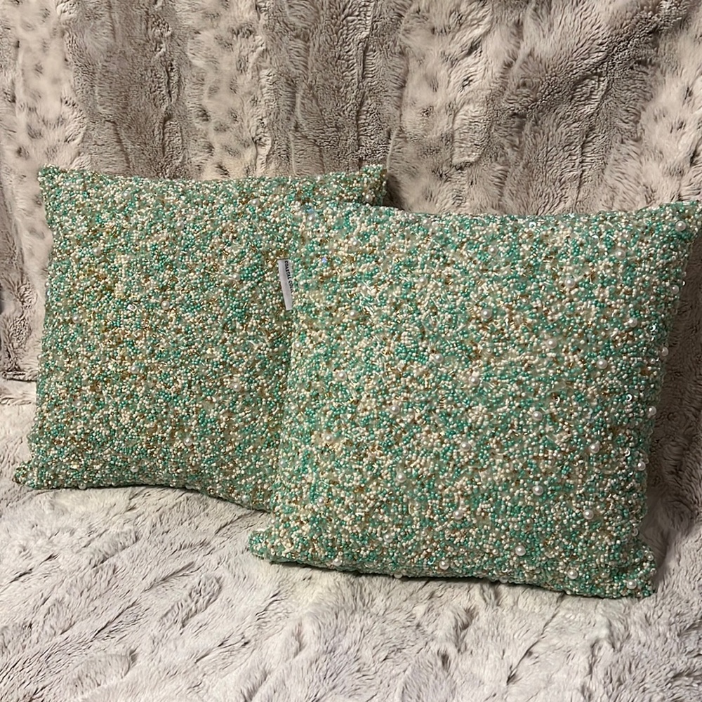 Beautiful Coastal Beaded Coastal Decorative Pillows 14 inches by 14 inches